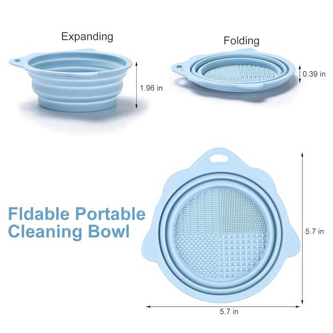 Foldable Silicone Makeup Brush Cleaner Bowl | Portable Cleaning Tool For Brushes, Powder Puffs, Sponges (Blue)