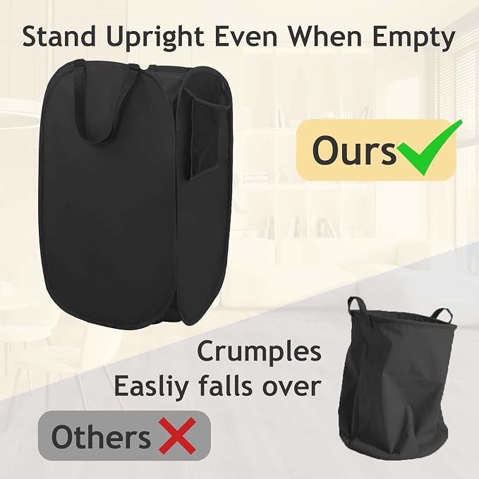House Again Upgraded Polyester Pop-up Laundry Hamper, 70L (18.5 Gal) Laundry Basket with Durable Handles, Solid Bottom, High Carbon Steel Frame and Side Pocket, Easy to Open and Fold Flat for Storage