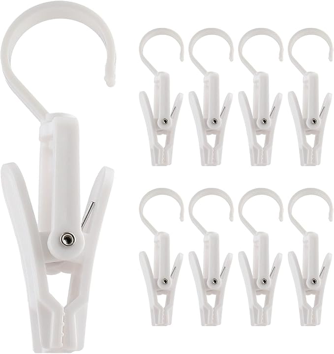 Jiozermi 20 PCS Laundry Hooks Clip, White Plastic | Plastic, Super Strong, Swivel Hooks, For Clothing Store Home Office & Workshop