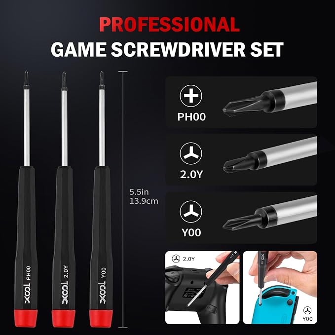 XOOL 17-in-1 Gamebit & Tri-Wing Screwdriver Repair Tool Kit, Compatible with Nintendo Switch & Joy-Con, Game Boy, NES SNES, Wii DS GBA, 3.8mm & 4.5mm Gamebit, for Xbox & PlayStation Consoles