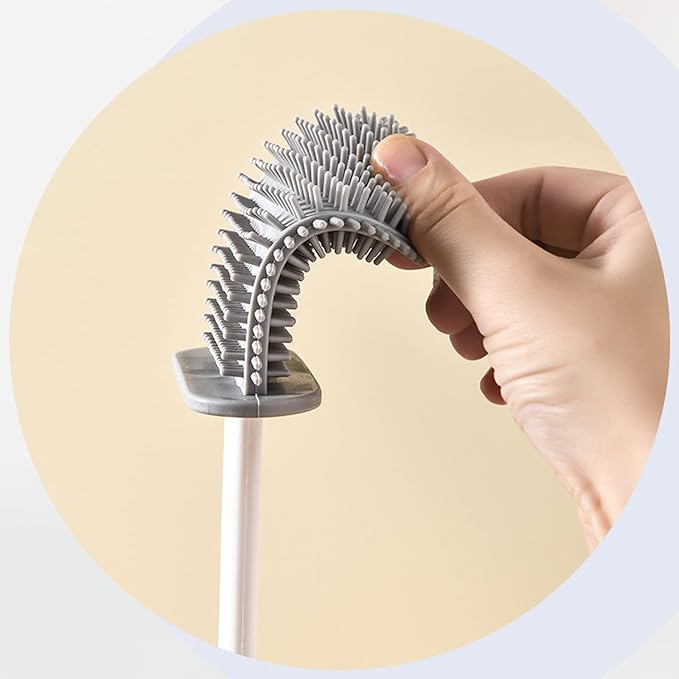 Toilet Brush and Holder Set 3 in 1 (Round Silicone Brush + Flat Silicone Brush + Slit Brush) Toilet Bowl Brush Clean Every Corner of The Toilet, Compact Size Toilet Brushes (White)