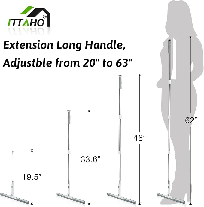 Floor Squeegee, Squeegee Broom for Floor with 62" Long Handle, Shower Squeegee for Tile Shower Walls,Garage, Deck, Bathroom, Glass,Window, Concrete Floor