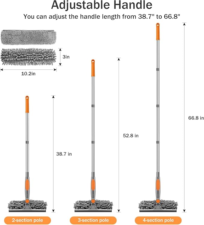 SetSail Window Squeegee with Extension Pole 2-in-1 Window Cleaning Kit Professional Window Cleaner Tool with Rotatable Head and 2 Scrubbers for Outdoor Indoor Car Windows Glass, Grey Orange