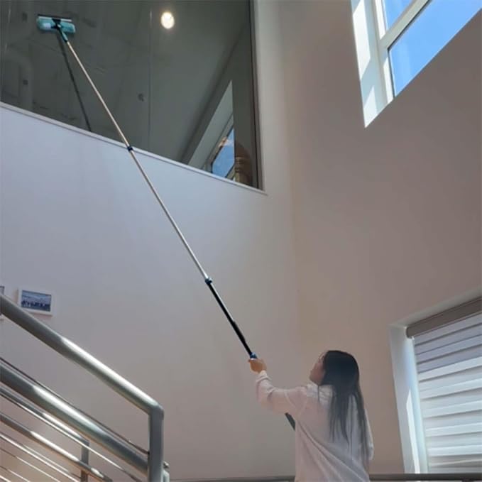 30ft 2 Cobweb Dusters, 24ft Extension Pole, High Ceiling Cleaning Tool | Fan Cleaner , 3-in-1 Window Squeegee Kit, Heavy Duty, Household Cleaning Gloves