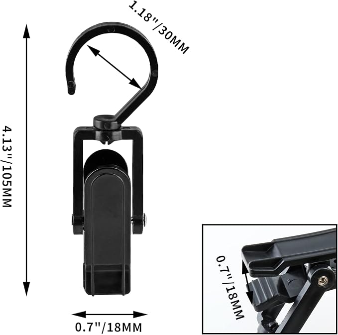 Jiozermi 10 PCS Laundry Hooks Clip, Plastic, Black | Super Strong, Swivel Hooks, For Clothing Store Home Office & Workshop