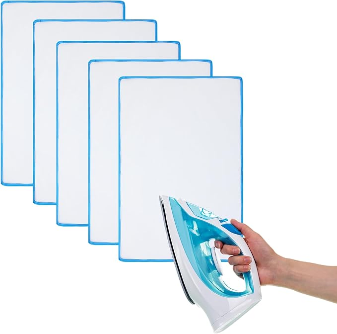 Hahafelt 5 Pcs Pressing Cloth for Ironing Heat Resistant Ironing Mesh Protector to Protective Delicate Fabrics Like Silk and Wool, 15.75 x 23.62 Inches