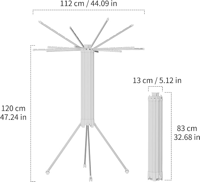 RFOUO Foldable Clothes Drying Rack with Aluminum 4Legs 16Rods Single Layer | Portable，Space-Saving Freestanding Drying Rack for Indoor Outdoor, Apartment, Bedroom, Laundry Room