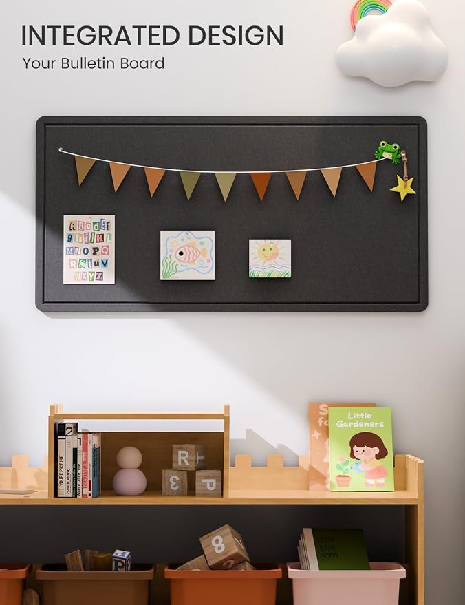 Fluxynara 35" x 17.1" Bulletin Board, Black | Cork Board Alternative with 12 Removable Adhesive Tabs, Foldable Felt Pin Board for Home, Office, Classroom & Dorm