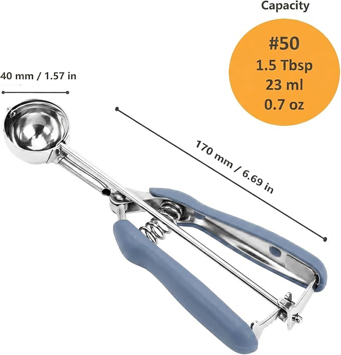Cookie Scoop, Ice Cream Scoop, 1.5 Tbsp/ 23ml/ 0.7 oz Cookie Scoops for Baking, 18/8 Stainless Steel Cookie Scooper for Baking, Cookie Dough Scoop, Ice Cream Scooper with Trigger Release (Blue Gray)