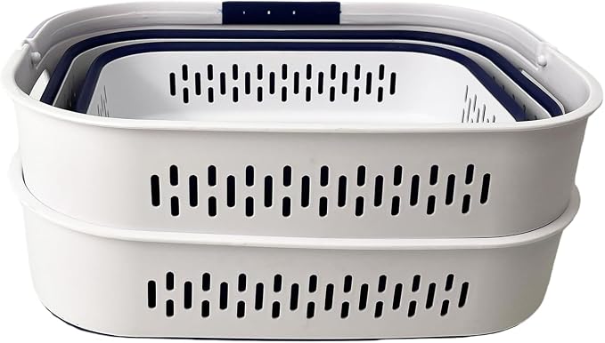 SAMMART 38L (10 Gallon) Collapsible Plastic Laundry Basket - Portable Pop-Up Storage Container/Organizer – Foldable Space Saving Laundry Hamper (2, White/Starry Blue)