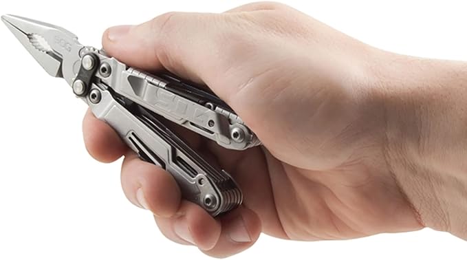 SOG PowerPint Mini Compact Stainless Steel Multi-Tool |18 Lightweight Specialty Tools & SOG Multitool Pliers Pocket Knife, Stone Wash | 18 Locking Tools, Compound-Leverage Needle-Nose Pliers, Magnetic 1/4 Hex Bit Driver, 5 Length, 4.2 Oz, Stonewash Finish