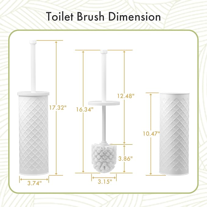 Toilet Bowl Brush and Holder Set 3 Pack with 6 Extra Brush Heads | Extra Long Handle with Splash Guard Cover, Tool-Free Installation, Bathroom Space-Saving, Cleaner Sets for Apartments, RV (White)