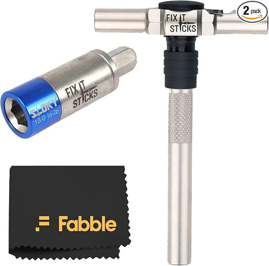 Fix It Sticks Set of 2 tools Bundle - Ratcheting T-Way Wrench & Torque Limiter 15 Inch-lb – Precision Set for Home and Professional Use – with microfiber cloth
