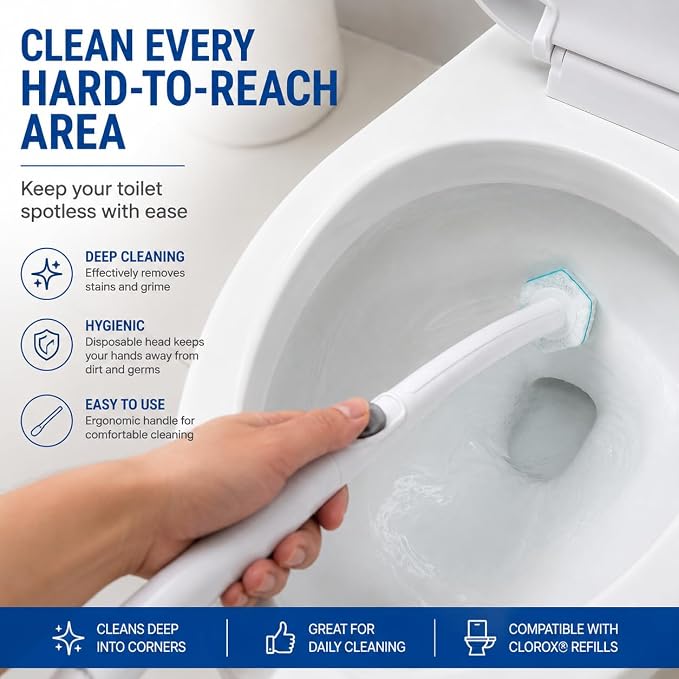 Disposable Toilet Cleaning Wand Starter Kit with 10 Refill Sticks, Wall-Mounted Touchless Set, Compatible with Clorox Toilet Wand Refills, for Bathroom Toilets