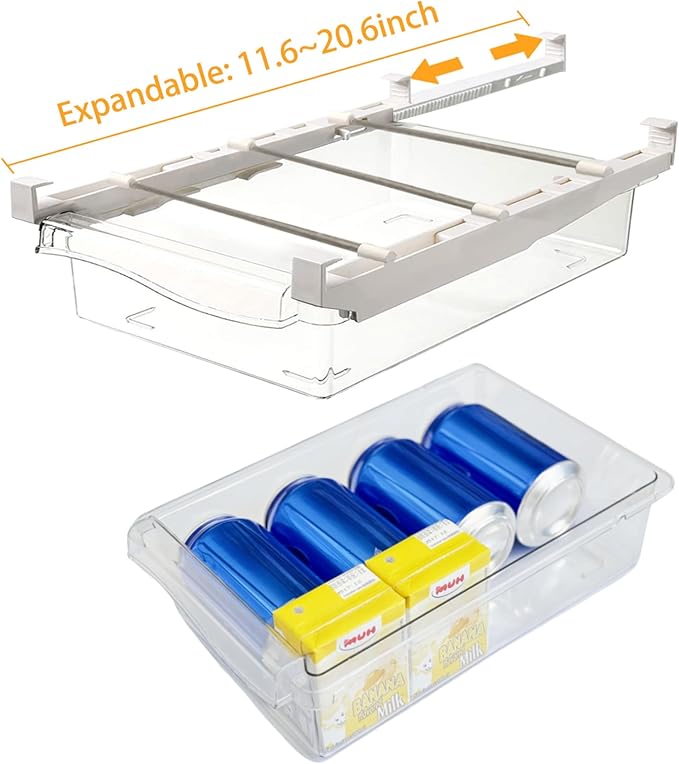 URALFA 2 Pack Fridge Drawer Organizer Egg Holder For Refrigerator Pull Out, Refrigerator Drawers for Fruit and Vegetable, Transparent Organization and Storage Box Fit for Fridge Shelf