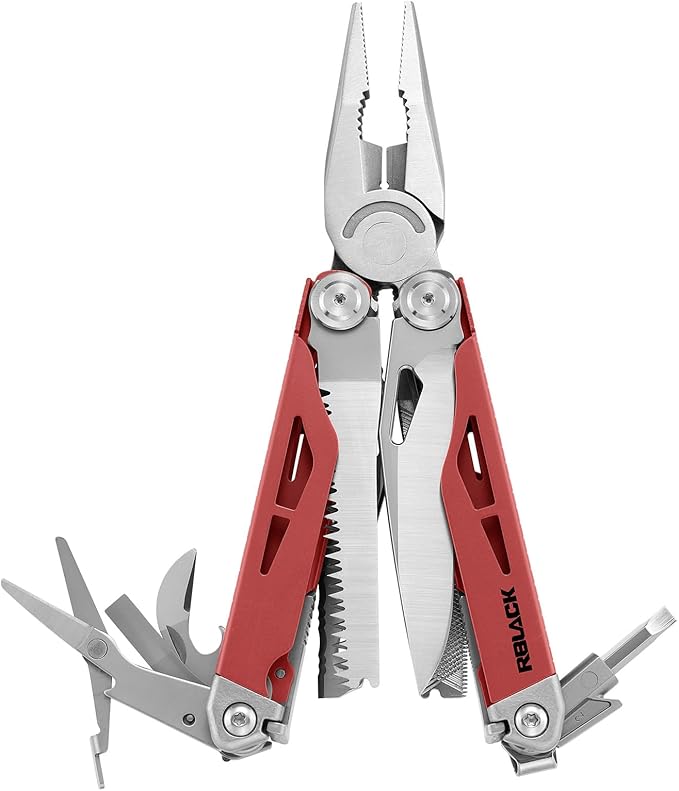Multitool, 21-in-1 Multi Tool Pliers with Safety Locking and Spring-Action Scissors, Heavy-duty Stainless Steel Multi-tool Set with Nylon Sheath for Work, Home, Garden, DIY & Auto, Brick Red