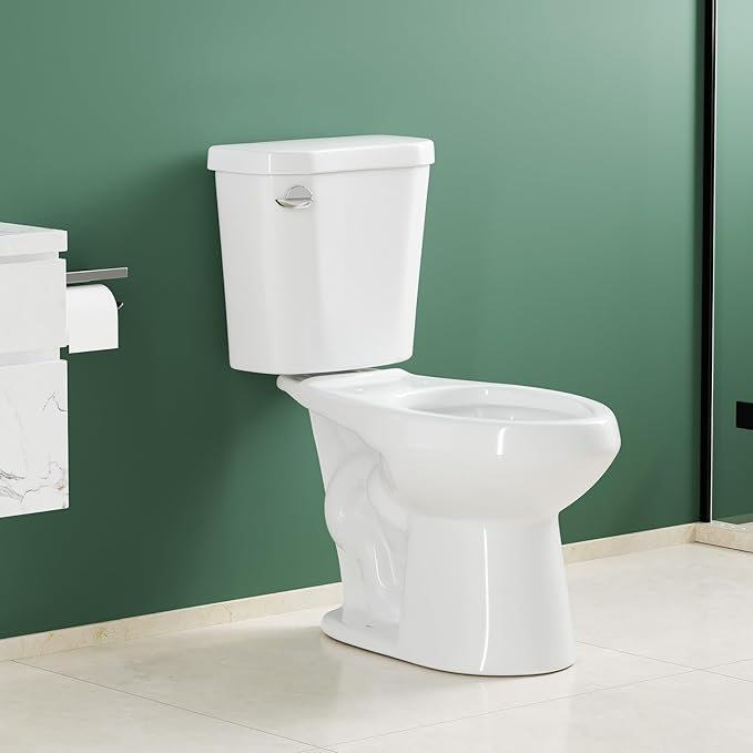 Two Piece Toilet, 17" Elongated with Upgraded Flushing, Single Handle (Side Mounted), Includes Hardware (Seat Not Included), White, 12" Rough-in
