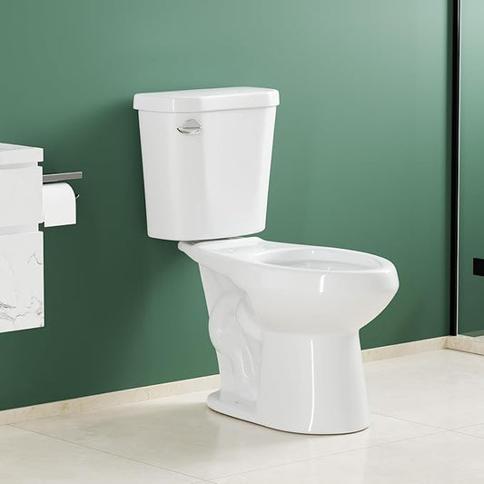 Two Piece Toilet, 17" Elongated with Upgraded Flushing, Single Handle (Side Mounted), Includes Hardware (Seat Not Included), White, 12" Rough-in