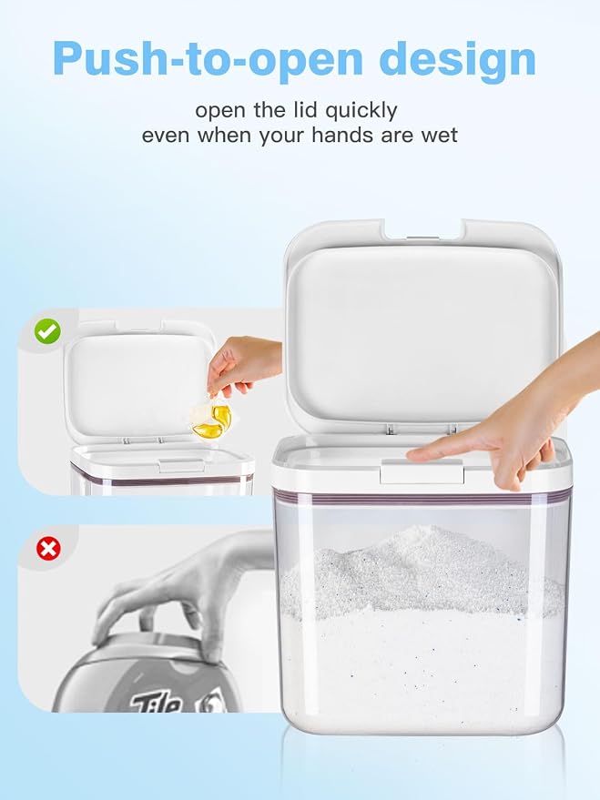 5.5L/12Lbs Laundry Powder Detergent Container with Lid | PET Clear Pods Dispenser with One-Press Lid and Measuring Cup 200oz (270 Pods)