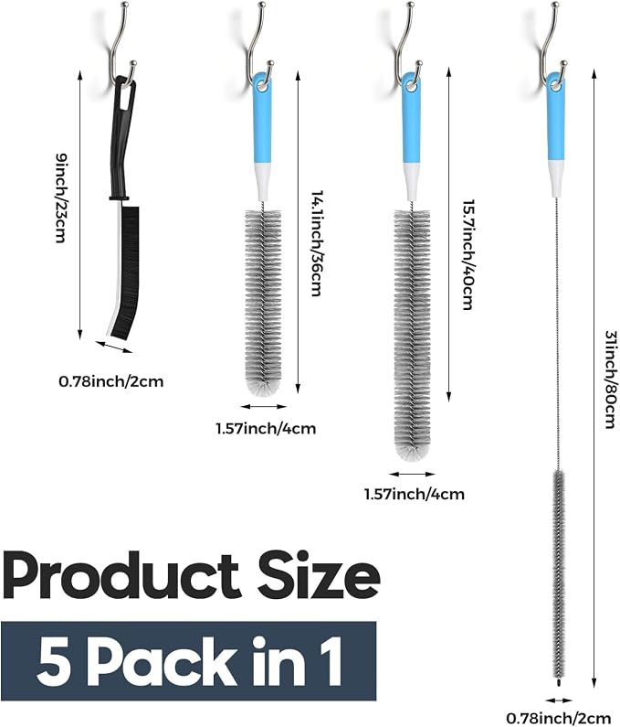 Dryer Vent Cleaner Kit 5 Pcs, Refrigerator Coil Cleaning Brush, Sewer Set Brush, Dryer Lint Cleaner Brush for Flexible Lint Remover, Kitchen Sink, Bathroom Clog, Toilet, Vent Scrubber