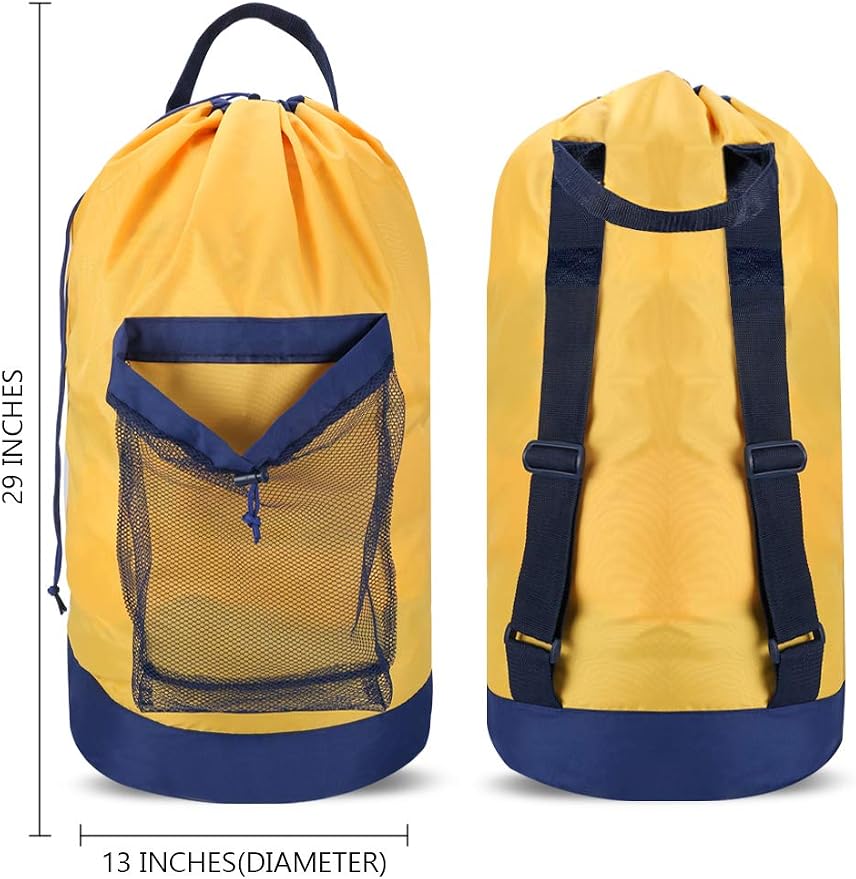 Backpack Laundry Bag, Laundry Backpack with Shoulder Straps and Mesh Pocket Durable Nylon Clothes Hamper Bag with Drawstring Closure for College, Travel, Laundromat, Apartment
