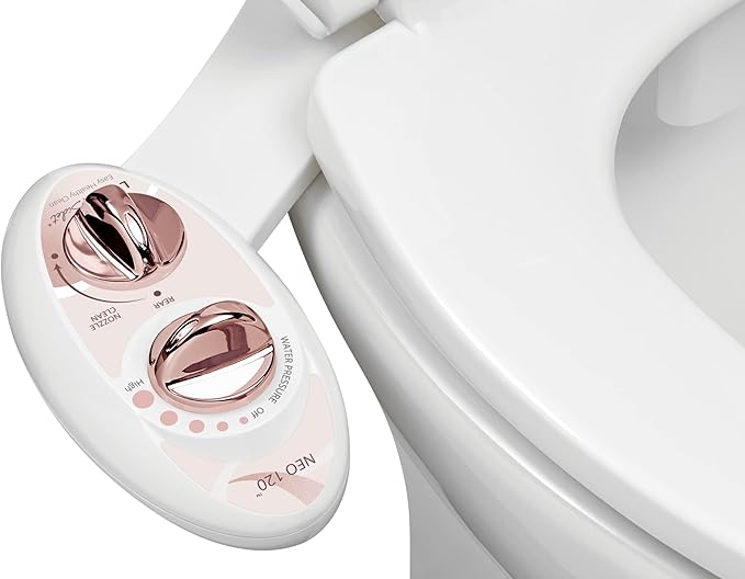 LUXE Bidet NEO 120 - Single Nozzle, Self-Cleaning, Non-Electric Bidet Attachment for Toilet Seat, Adjustable Water Pressure, Rear Wash (Rose Gold)