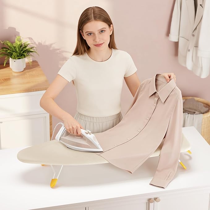 Small Ironing Board Tabletop, Table Top Iron Board Small with Mesh Metal Base, Mini Tabletop Ironing Boards Space Saving, Compact Table Top Iron Boards Small with Non-Slip Feet,12x38 Cream White