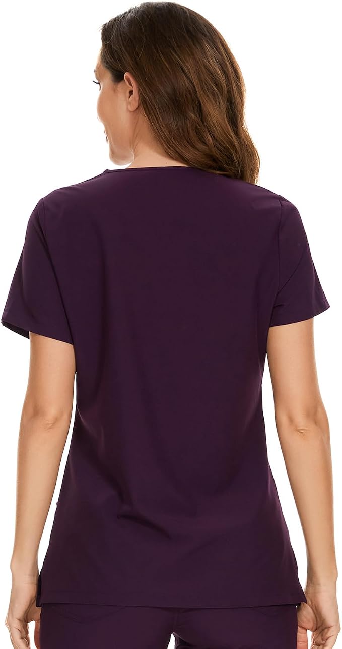 Scrubs Tops for Woman - Soft Stretch, V-Neck Tops | 3 Pockets, Side Split Design, Short Sleeve, Breathable & Lightweight Nursing Shirt, Easy-Care Fabric for All-Day Comfort