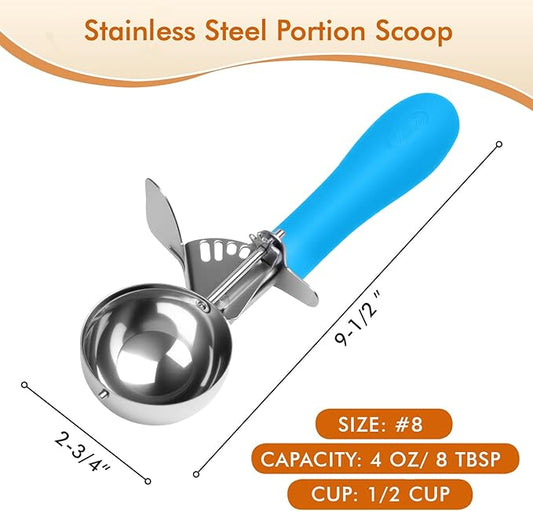 Fayomir Ice Cream Scoop with Trigger, 2 OZ Scoop, #16 Disher, Muffin Scoop, Large Cookie Scoops for Baking, Blue Handle, for Portion Control, Dishwasher Safe, Comfortable Grip