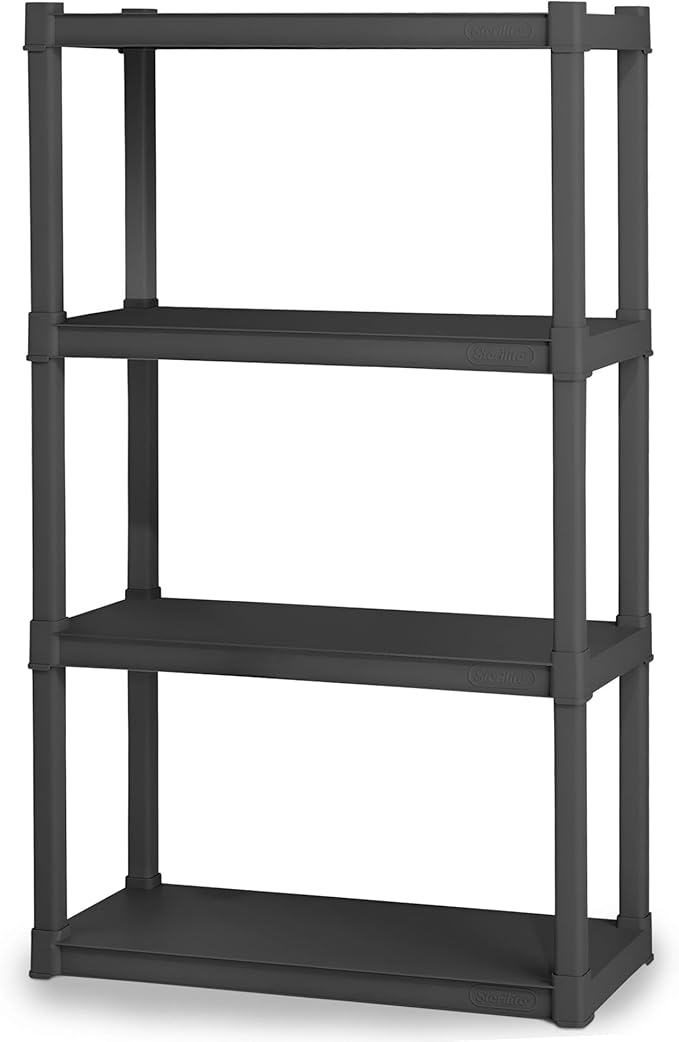 Sterilite 4 Shelf Unit, Heavy-Duty Plastic Utility Storage Rack, 2-Pack | Freestanding Shelving Organizer with 50 lb Capacity Per Shelf for Kitchen, Bathroom, Garage, Basement, Pantry & Laundry Room