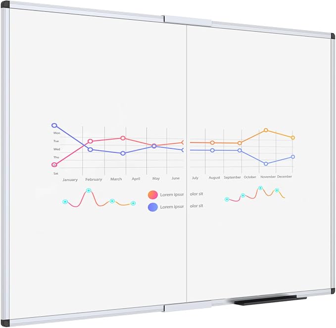 VIZ-PRO Magnetic Dry Erase Whiteboard, 48 x 36 Inches, Foldable | Silver Aluminum Frame, 4' x 3' Wall-Mounted White Board with Marker Tray for School Office and Home