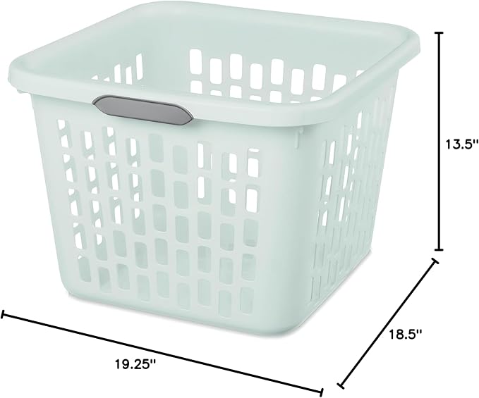 Sterilite Laundry Basket, Plastic Clothes Hamper, Large Square Bin with Comfort Grip Handles and Reinforced Rim, 1.5 Bushel Capacity, Mint, 18 Pack