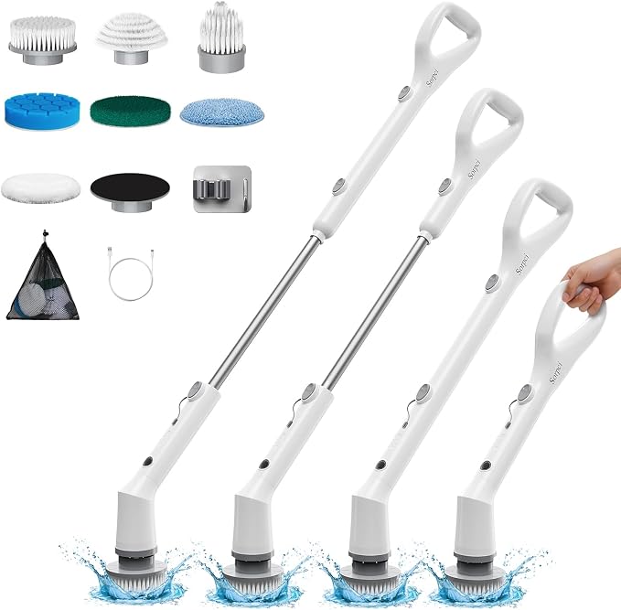 Sorpci Electric Spin Scrubber, 2026 New Cordless Cleaning Brush, Shower Cleaning Brush with 7 Replaceable Brush Heads, Power Scrubber 3 Adjustable Speeds, Detachable Long Handle & IPX7 Waterproof