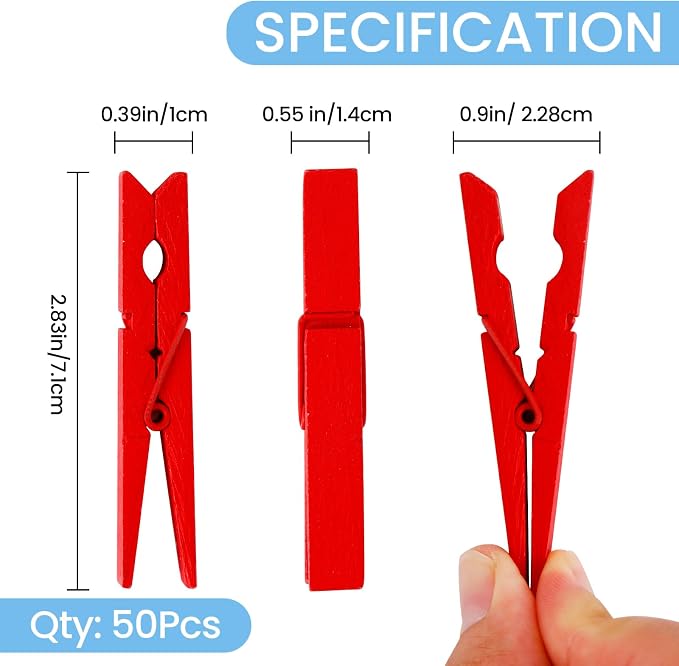 50PCS Colored Wooden Clothespins 2.9 Inch Color Clothes Pins for Pictures | Colorful Close Pins Wood for Photos Classroom School Decoration Craft Cheer, 10 Color Each 5 Pcs