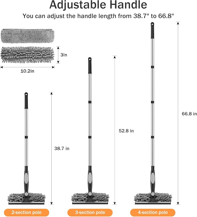 SetSail Window Squeegee with Extension Pole 2-in-1 Window Cleaning Kit Professional Window Cleaner Tool with Rotatable Head and 2 Scrubbers for Outdoor Indoor Car Windows Glass, Black Grey