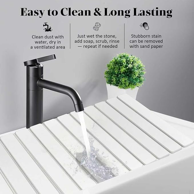 Large Stone Dish Drying Mats for Kitchen Counter, Fast Drying Collapsible Dish Drying Mat, Eco-Friendly Absorbent Diatomaceous Earth Mats for Dishes Cups, Match Any Countertop (White 28"×16" & 8"x4")