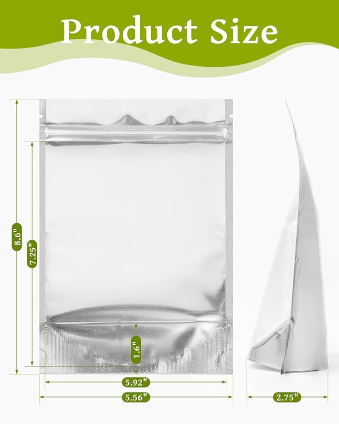 Gwybkq 6x9 Inch Stand-Up Mylar Bags (200pcs) | Resealable Smell-Proof Food Storage with Clear Window, for Snacks/Candy/Coffee Beans, Small Business & Gifting