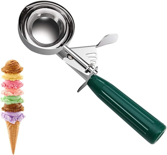 TOPKITCHEN Commercial-Grade Ice Cream Scoop 2.66 oz, 18/8 Stainless Steel Cookie Scoop with Plastic Handle, Portion Control Disher Scoop for Bakeries,Restaurants & Dessert Shops, #12, Green