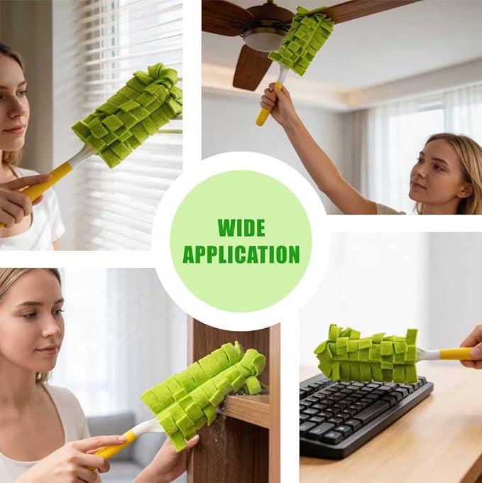 5 Pcs Reusable Fleece Duster Refills with Handle Washable Cleaning Pads | 360, heavy duty, electrostatic, fan, blinds, furniture, window, ceiling, cobweb, bendable, no scratch, auto, keyboard, shelf