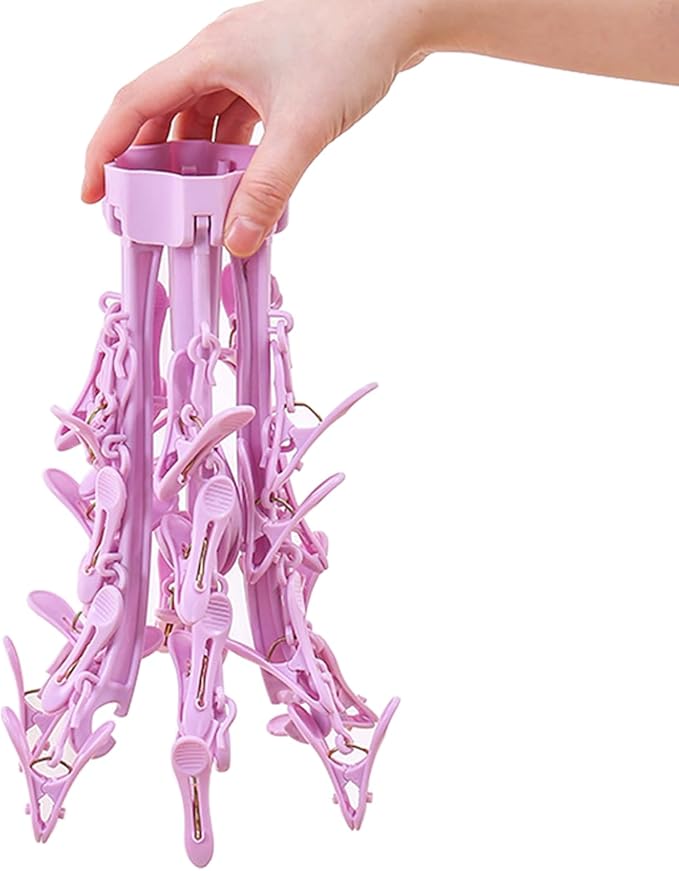 Clothes Drying Hanger with 24 Clips,Foldable Hanging Rack 2 PCS | for Drying Socks Lingerie Baby Clothes Drying Towels Rotatable Sock Drying Rack with 24 Pegs Clips(Pink)