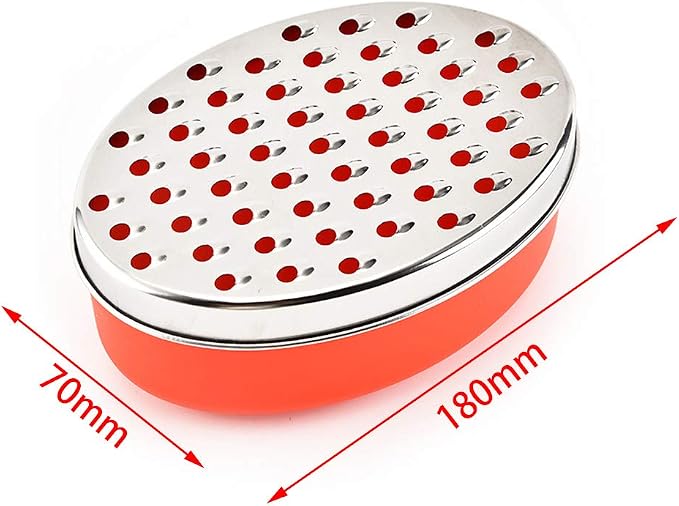 Cheese Grater with Container and Lid, Stainless Steel Grater Box Set, 7.09 x 2.76 in, Red, 2 Blades, Multi Purpose Kitchen Grater for Cheese, Vegetables, Ginger and Citrus