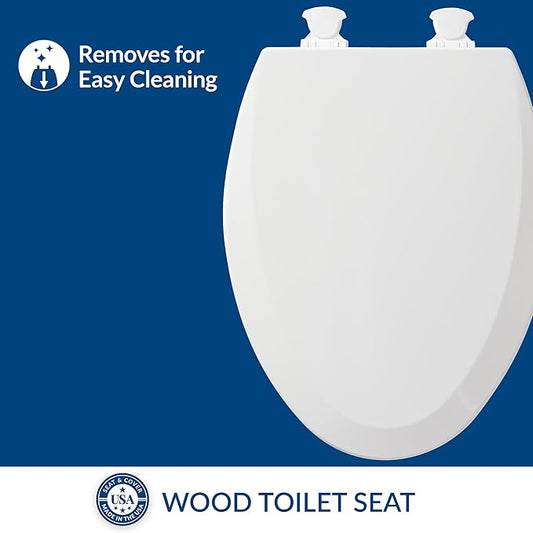 Bemis 1500EC 390 Lift-Off Wood Elongated Toilet Seat,Cotton White,(Pack of 2)