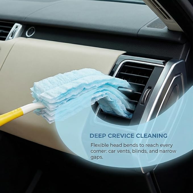Car Duster Refills, Microfiber Electrostatic Dust Removal Tool Replacement Head with Handle, Heavy Duty Auto Interior Cleaning Supplies for Electronic, Furniture, Ceiling, Blinds (10PCS)