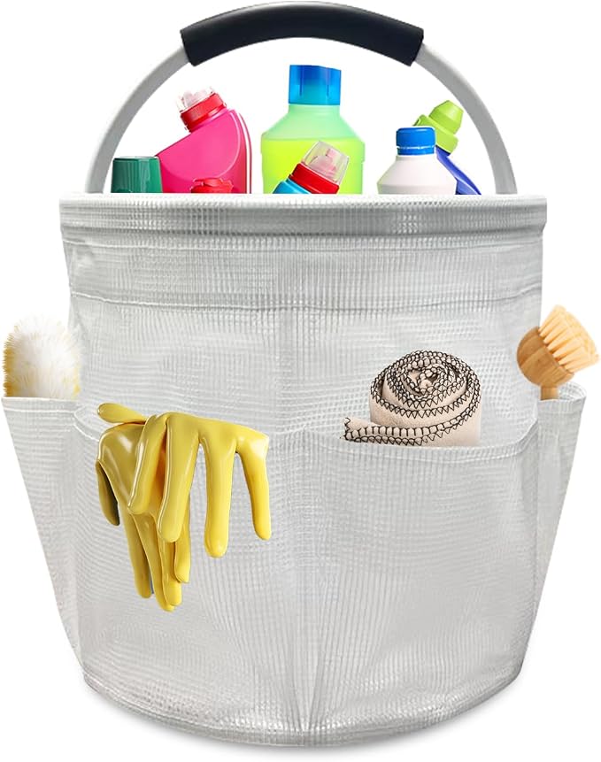 mumisuto Wearable Cleaning Caddy，Cleaning Supplies Organizer Foldable Basket Bucket Tool with Handle Cleaning Bag for Cleaning Professionals, Auto Detailers, Housekeepers (Clear)