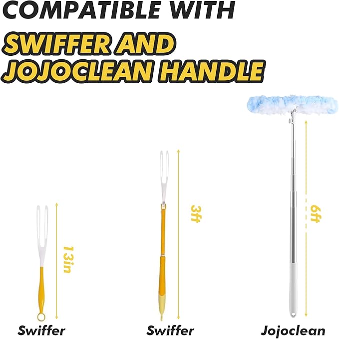 6 ft Extendable Duster Handle with 10 Refills, Compatible with Swiffer, Disposable Microfiber Dusting Pads for Home Cleaning, Ceiling, Fan, Window, Hard-to-Reach Areas