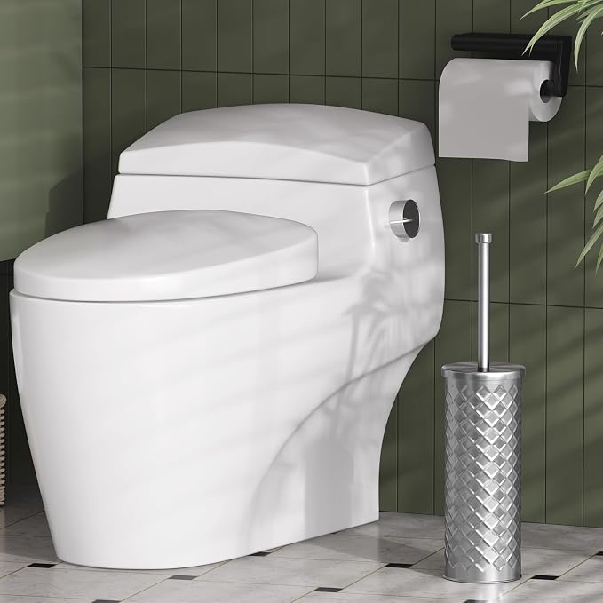 Toilet Bowl Brush and Holder Set 3 Pack with 6 Extra Brush Heads | Extra Long Handle with Splash Guard Cover, Tool-Free Installation, Bathroom Space-Saving, Cleaner Sets for Apartments, RV (Silvery)