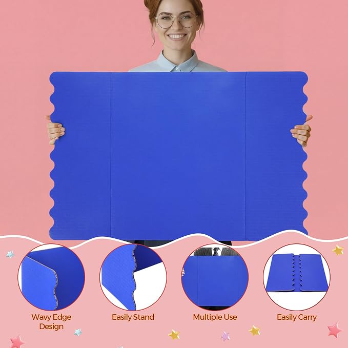 Mooliwe 4 Pack 21" x 14" Rainbow Trifold Poster Board, Mini Foldable Corrugated Presentation Display Board with Scalloped Border for Science Fair Events, School Projects, Back to School Supplies