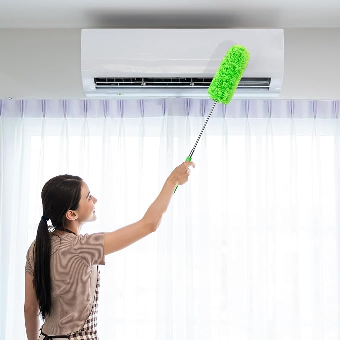 Tanlade 12 Pcs Microfiber Feather Duster for Cleaning, Extendable 13-31 Inch Ceiling Fan Duster with Bendable Head, Washable Tools for Ceiling Fans, Furniture, Car, Cobwebs (Green)