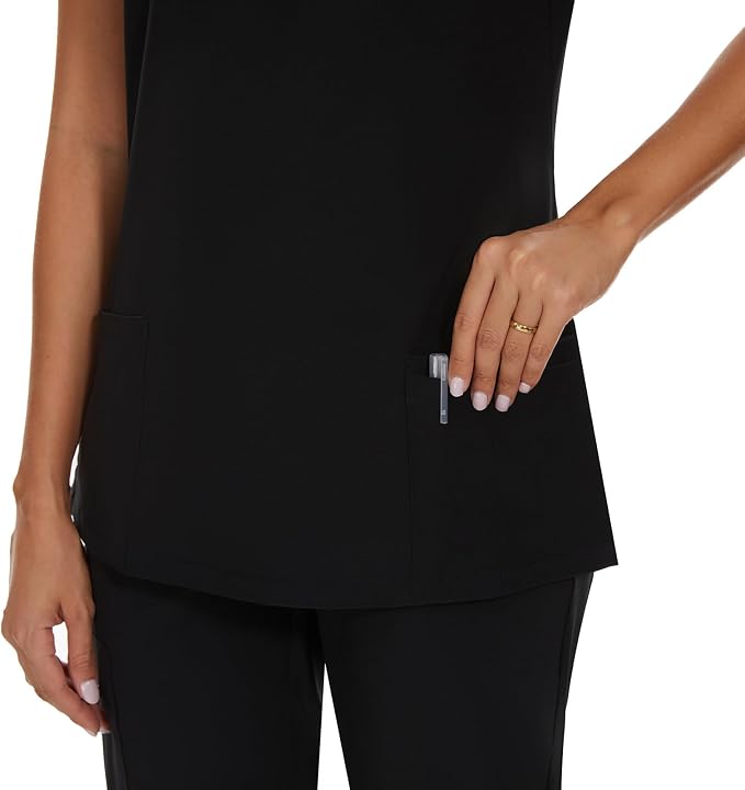 Scrubs Tops for Woman - Soft Stretch, V-Neck Tops | 3 Pockets, Side Split Design, Short Sleeve, Breathable & Lightweight Nursing Shirt, Easy-Care Fabric for All-Day Comfort