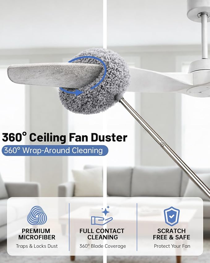 Practical 3 in 1 Dusters Kit for Cleaning, Efficient Duster with Extension Pole, Upgraded High Ceiling Fan Cleaner Duster, Easy Washable Spider Cobweb Brush Duster for Blinds/Wall/Tight Spaces